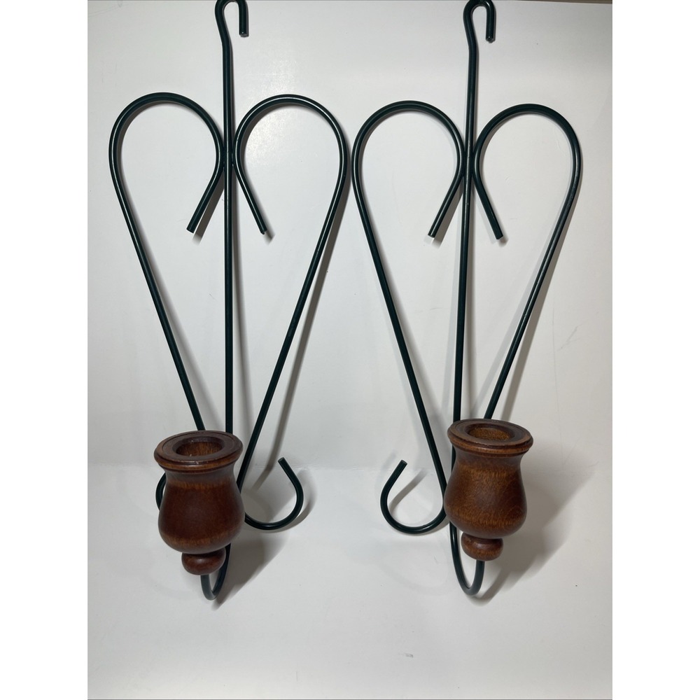 Vintage Home Interiors Heart Shaped Candlestick Wall Sconces Wood Metal Set